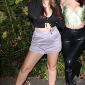 Purple mini cargo skirt.